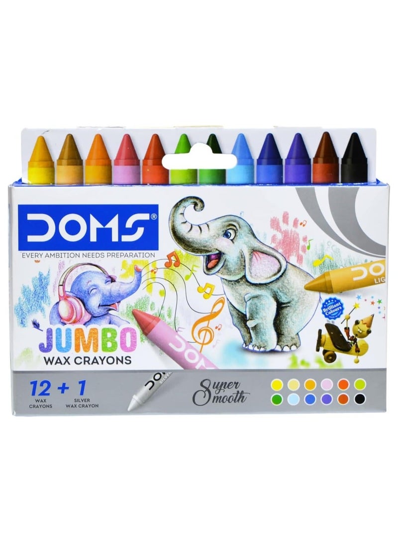 DOMS Jumbo Wax Crayons Set – 13 Pieces (12 Colors + 1 Gold), Super Smooth, Non-Toxic, For Kids - Image 1